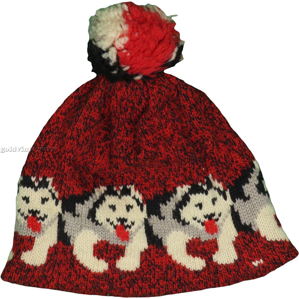 Vintage L.L. Bean Husky Beanie Knit Winter Cap Pom Pom